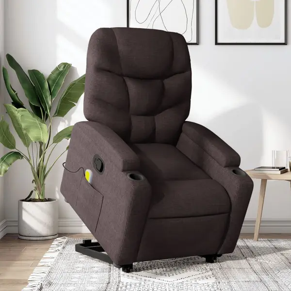 Gossi fotoliu rabatabil de masaj, cu ridicare, maro inchis, textil