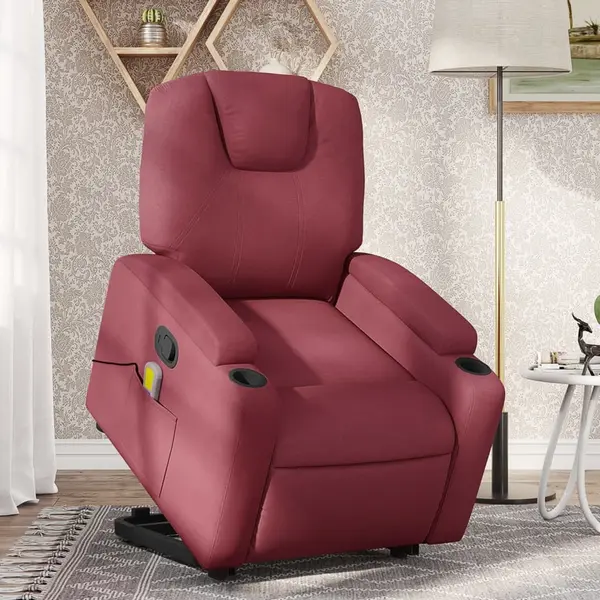 Gossi fotoliu rabatabil de masaj cu ridicare, rosu vin, textil