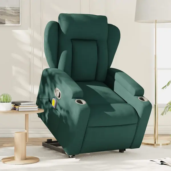Gossi fotoliu rabatabil de masaj, cu ridicare, verde inchis, textil