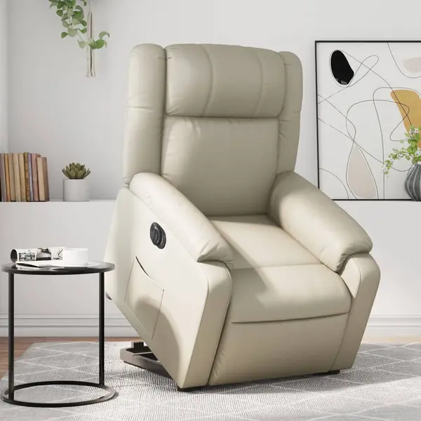 Gossi fotoliu rabatabil electric cu ridicare, crem, piele ecologica