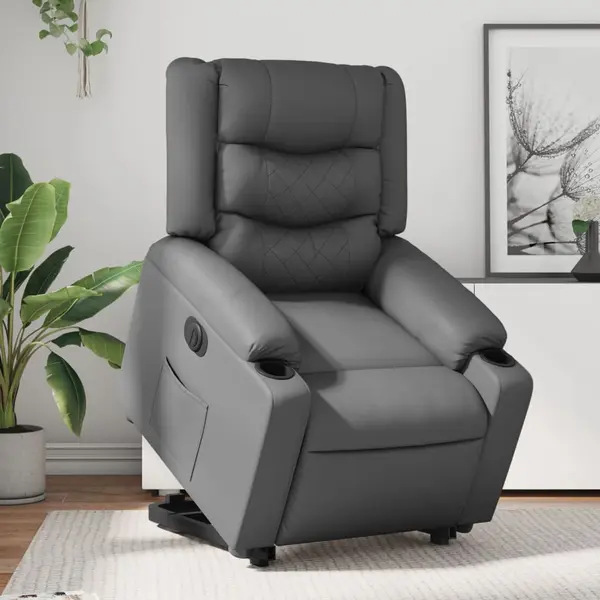 Gossi fotoliu rabatabil electric cu ridicare, gri, piele ecologica