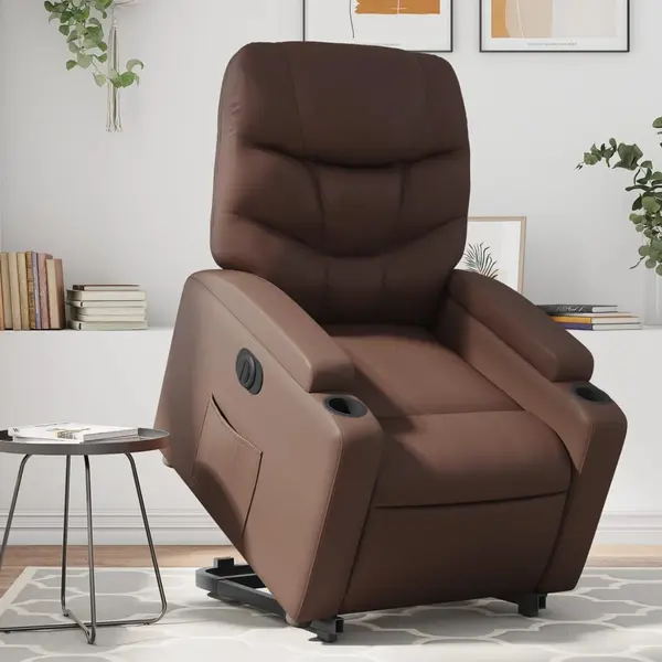 Gossi fotoliu rabatabil electric cu ridicare, maro, piele ecologica