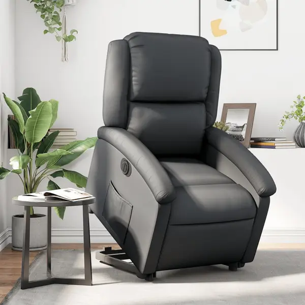 Gossi fotoliu rabatabil electric cu ridicare, negru, piele naturala