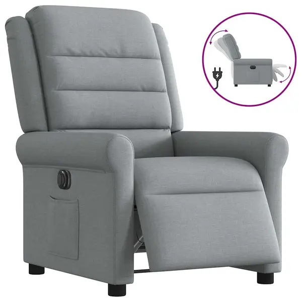 Gossi fotoliu rabatabil electric, gri deschis, textil