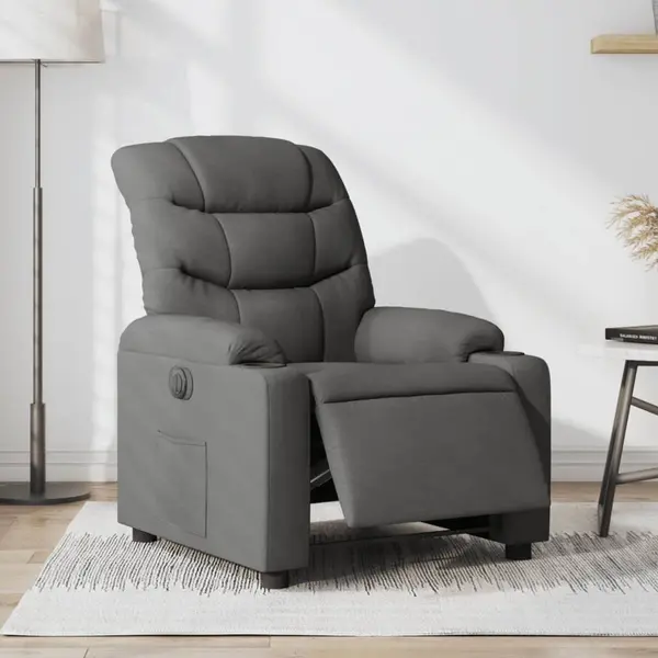 Gossi fotoliu rabatabil electric, gri inchis, material textil