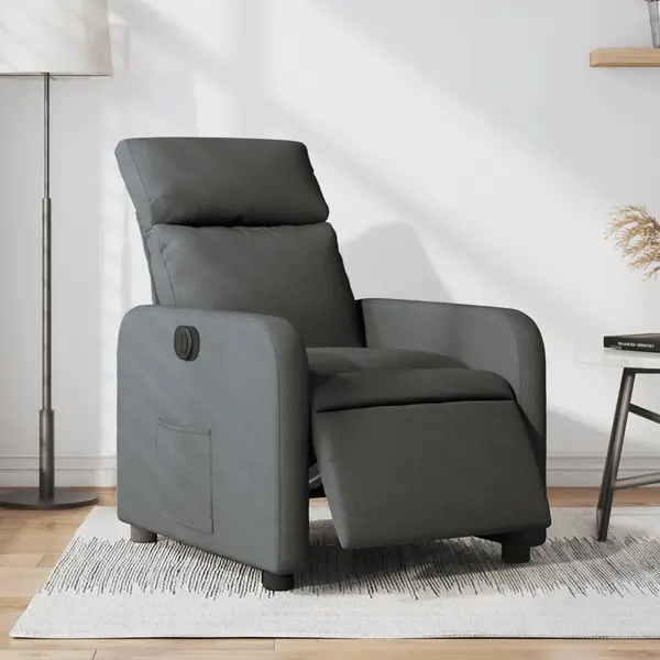 Gossi fotoliu rabatabil electric, gri inchis, material textil