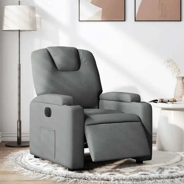 Gossi fotoliu rabatabil electric, gri inchis, material textil