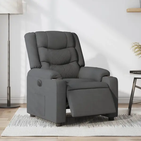 Gossi fotoliu rabatabil electric, gri inchis, material textil