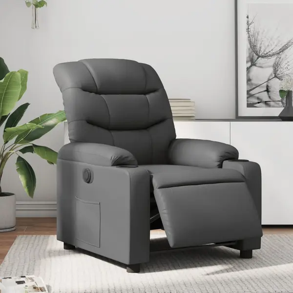 Gossi fotoliu rabatabil electric, gri, piele ecologica