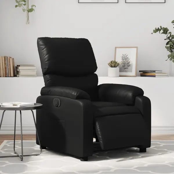 Gossi fotoliu rabatabil electric, negru, piele ecologica