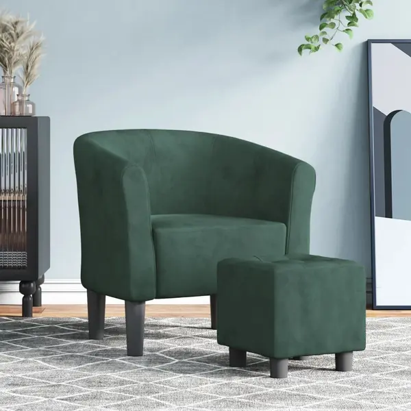 Gossi fotoliu tip cuva cu taburet, verde inchis, catifea