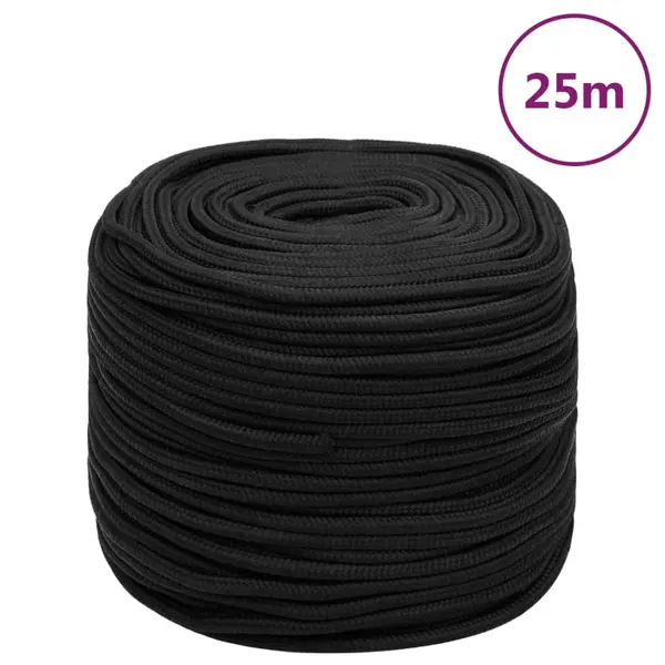 Gossi franghie de barca, negru complet, 8 mm, 25 m, polipropilena