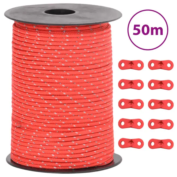 Gossi funie pentru cort cu benzi reflectorizante si chei, 50 m, 3 mm