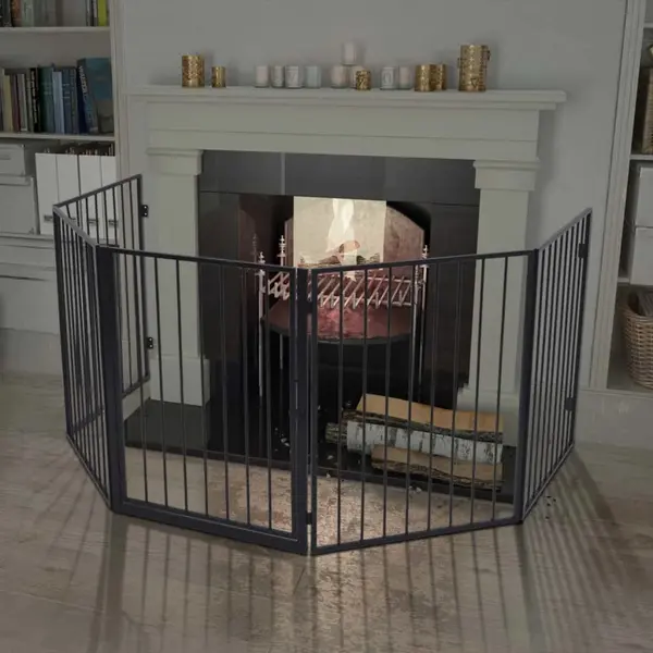 Gossi gard de protectie din otel pentru semineu, negru