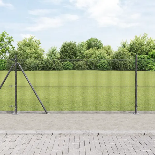 Gossi gard din plasa sudata cu 13 stalpi flansati gri 0.8x50 m otel