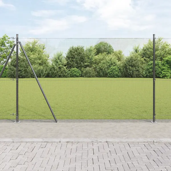 Gossi gard din sarma sudata cu 13 stalpi flansati gri 1.6x25 m otel