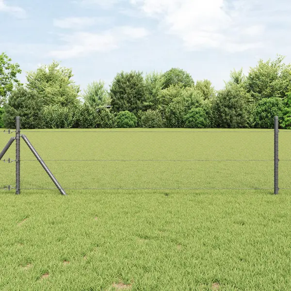 Gossi gard hexagonal gri 0.5x10 m otel, Gossi stalpi de gard 7 buc gri Ø32 mm 100 cm otel galvanizat