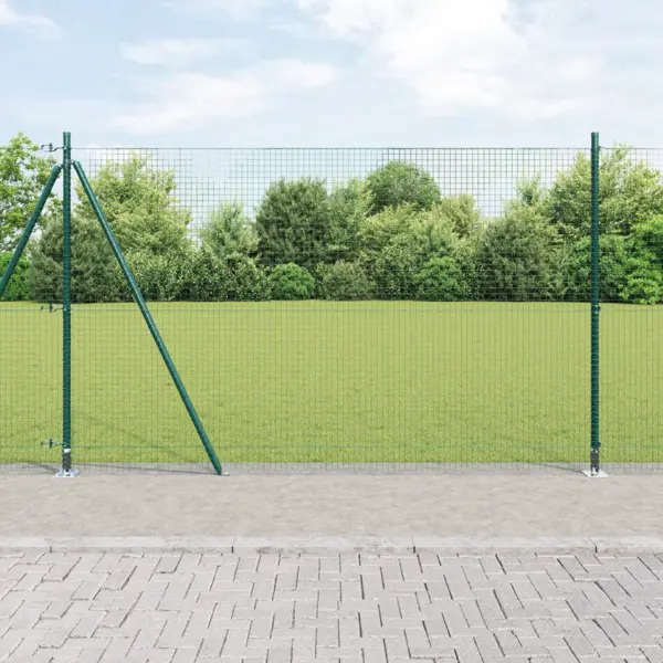 Gossi imprejmuire din sarma sudata cu 13 stalpi flansati verde 1.4x25 m otel