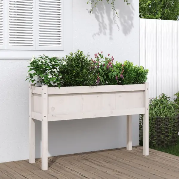 Gossi jardinier de gradina cu picioare, alb, 110x31x70 cm, lemn masiv