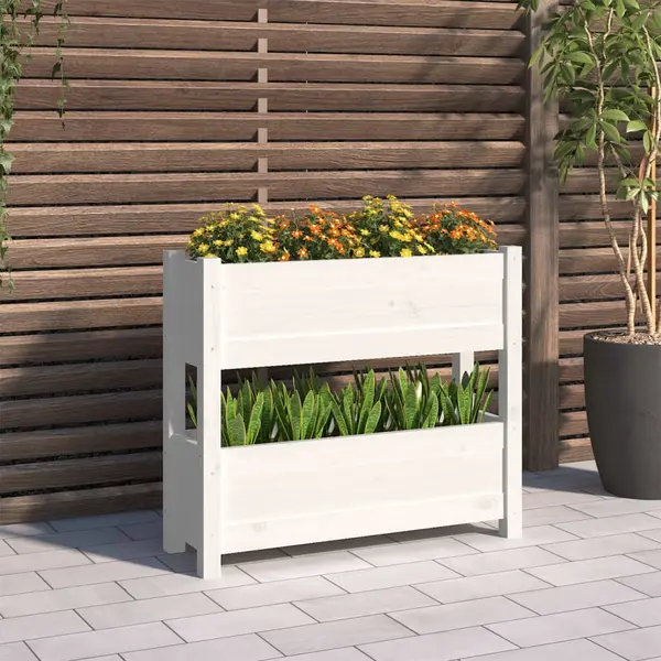 Gossi jardiniera, alb, 77x25x66 cm, lemn masiv de pin