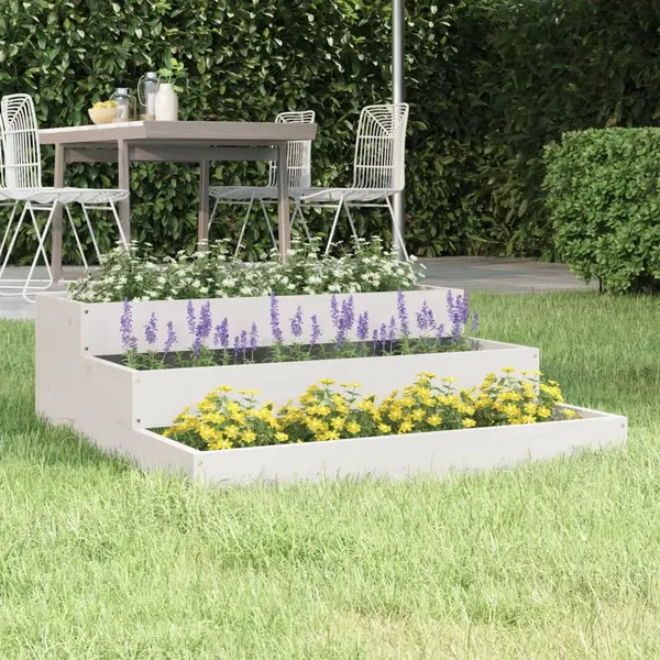 Gossi jardiniera, alb, 78x78x27 cm, lemn masiv de pin