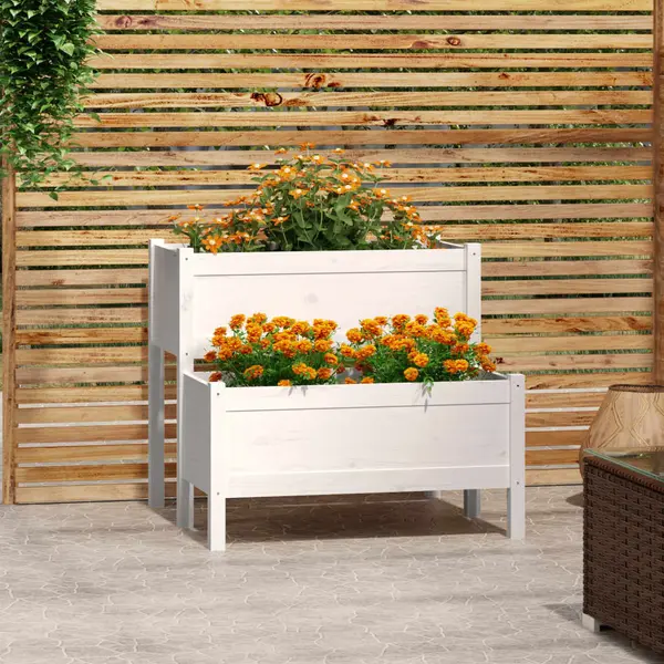 Gossi jardiniera, alb, 84,5x84x75 cm, lemn masiv de pin