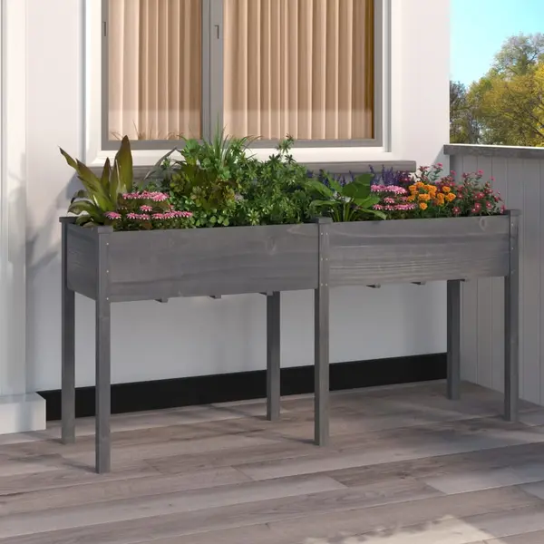 Gossi jardiniera cu captuseala, gri, 161x45x76 cm, lemn masiv brad