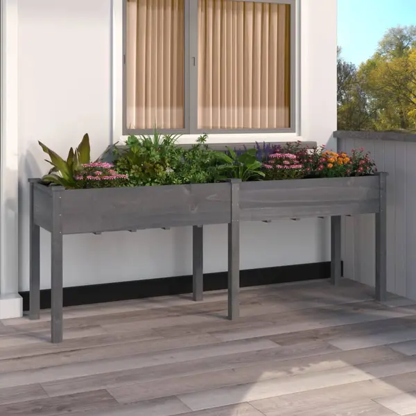 Gossi jardiniera cu captuseala, gri, 203x53x76 cm, lemn masiv brad