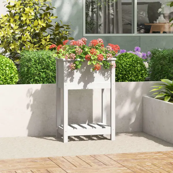 Gossi jardiniera cu raft, alb, 54x34,5x81 cm, lemn masiv de pin