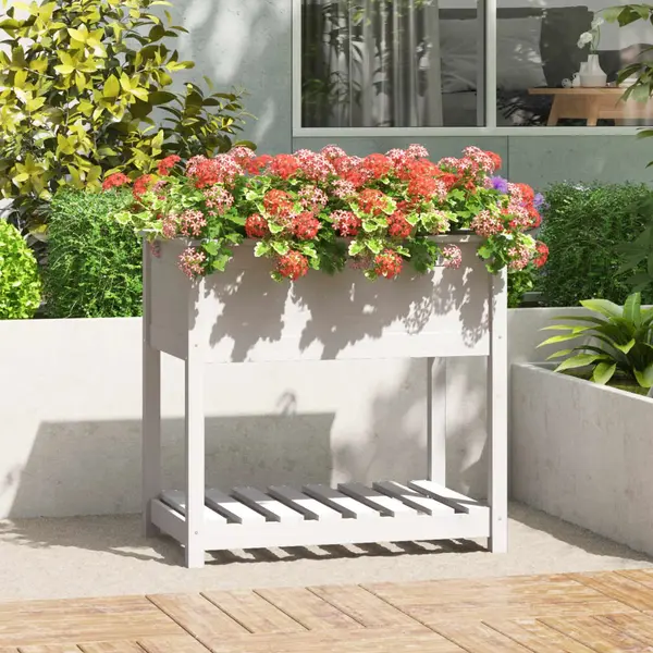 Gossi jardiniera cu raft, alb, 82,5x54x81 cm, lemn masiv de pin