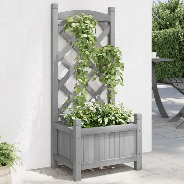 Gossi jardiniera cu spalier, gri, lemn masiv de brad