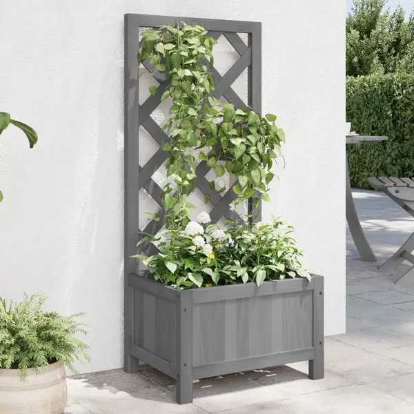 Gossi jardiniera cu spalier, gri, lemn masiv de brad