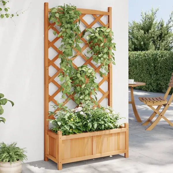 Gossi jardiniera cu spalier, maro, lemn masiv de brad