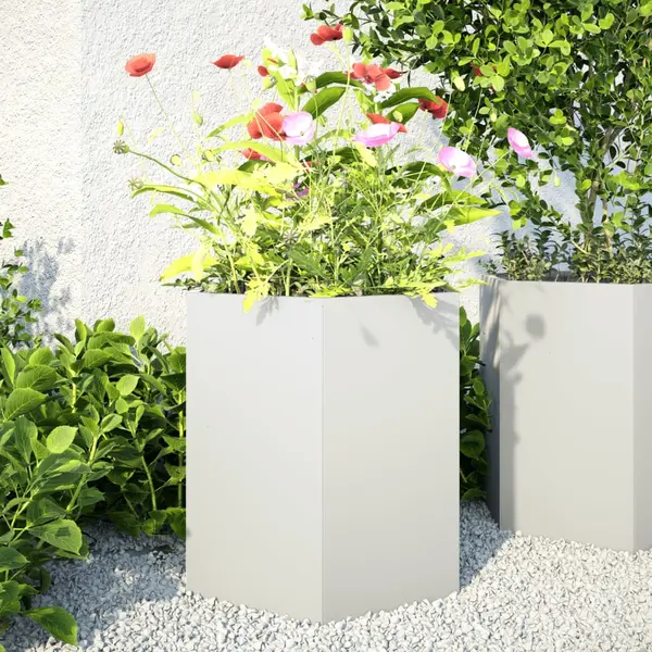 Gossi jardiniera de gradina, 2 buc. alb 46x40x45 cm otel hexagonala