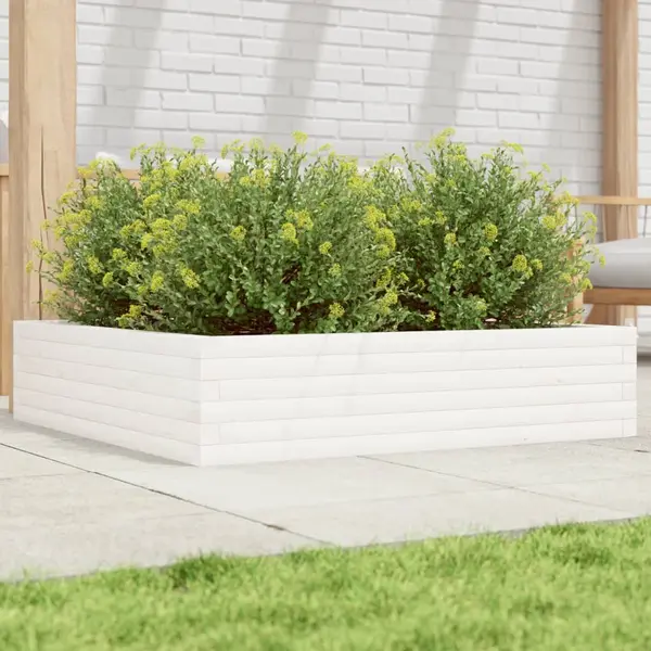 Gossi jardiniera de gradina, alb, 100x100x23 cm, lemn masiv de pin