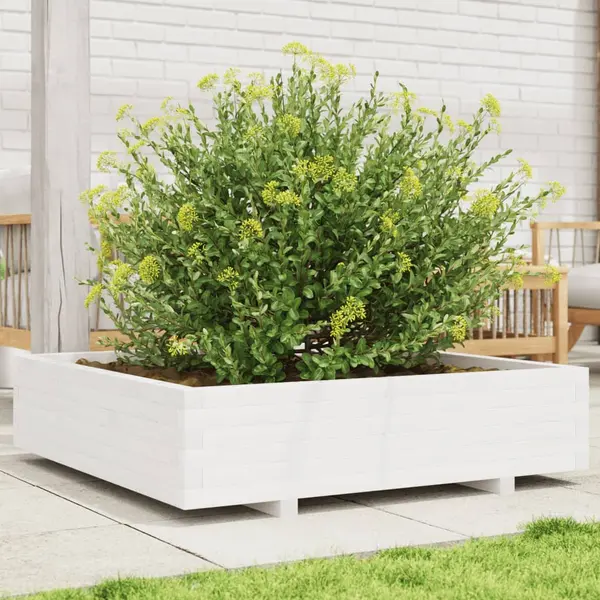 Gossi jardiniera de gradina, alb, 100x100x26,5 cm, lemn masiv de pin