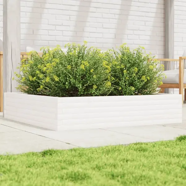 Gossi jardiniera de gradina, alb, 110x110x23 cm, lemn masiv de pin