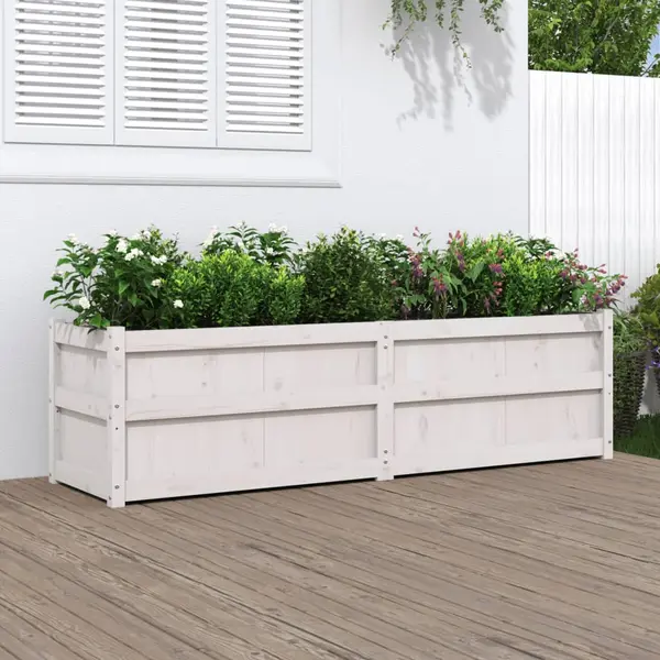 Gossi jardiniera de gradina, alb, 180x50x50 cm, lemn masiv de pin