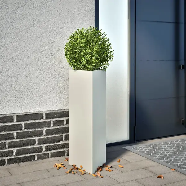 Gossi jardiniera de gradina, alb, 30x26x75 cm, otel, triunghiulara