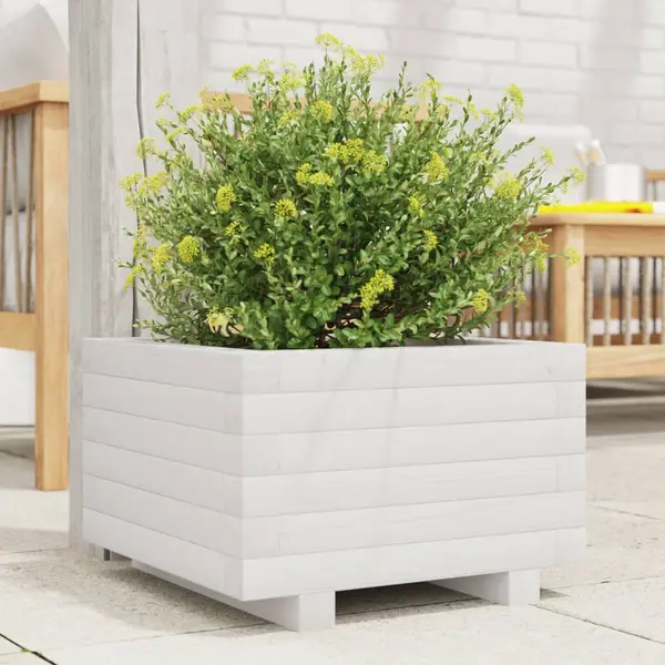 Gossi jardiniera de gradina, alb, 40x40x26,5 cm, lemn masiv de pin