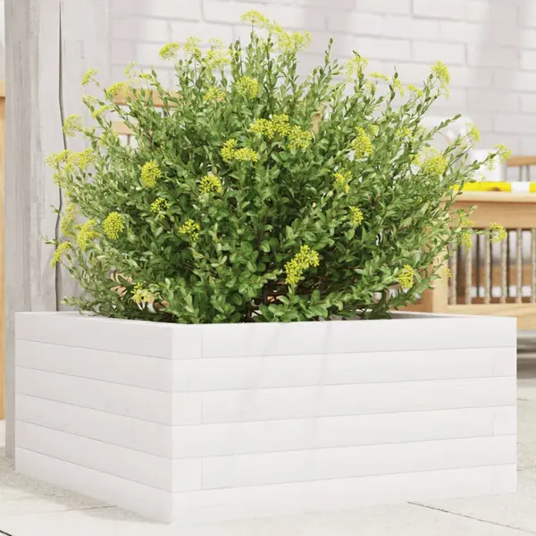 Gossi jardiniera de gradina, alb, 50x50x23 cm, lemn masiv de pin