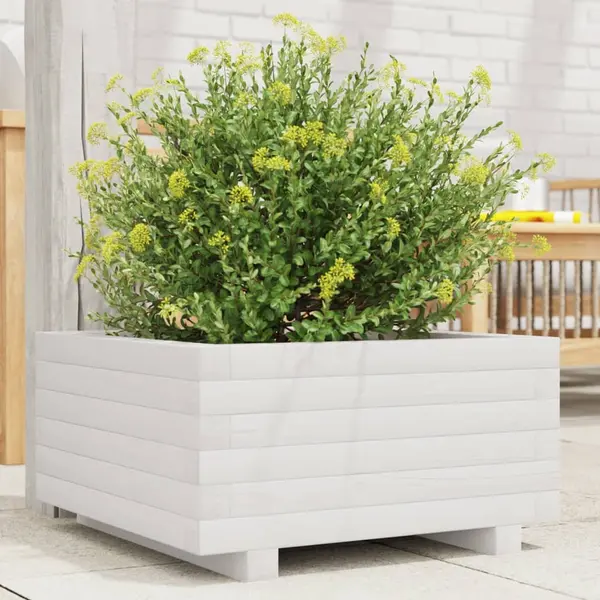 Gossi jardiniera de gradina, alb, 50x50x26,5 cm, lemn masiv de pin