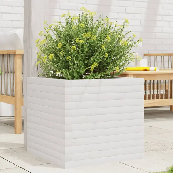 Gossi jardiniera de gradina, alb, 50x50x45,5 cm, lemn masiv de pin