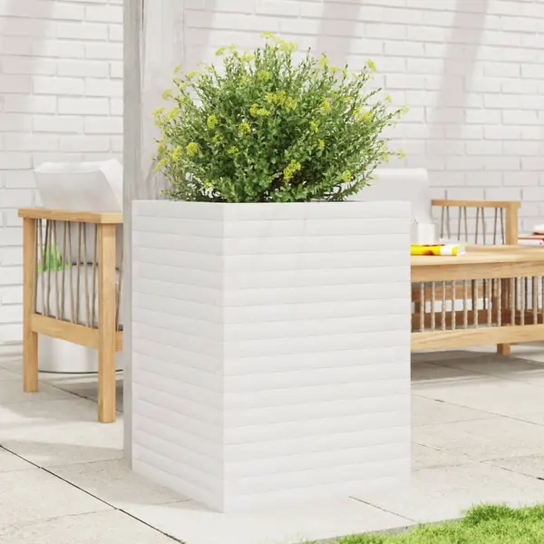 Gossi jardiniera de gradina, alb, 50x50x68,5 cm, lemn masiv de pin
