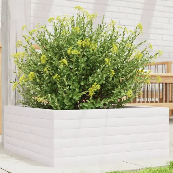 Gossi jardiniera de gradina, alb, 60x60x23 cm, lemn masiv de pin