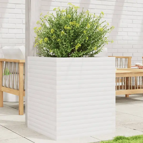 Gossi jardiniera de gradina, alb, 60x60x68,5 cm, lemn masiv de pin
