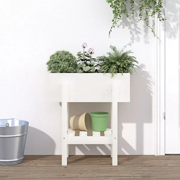 Gossi jardiniera de gradina, alb, 62x30x69 cm, lemn masiv de pin