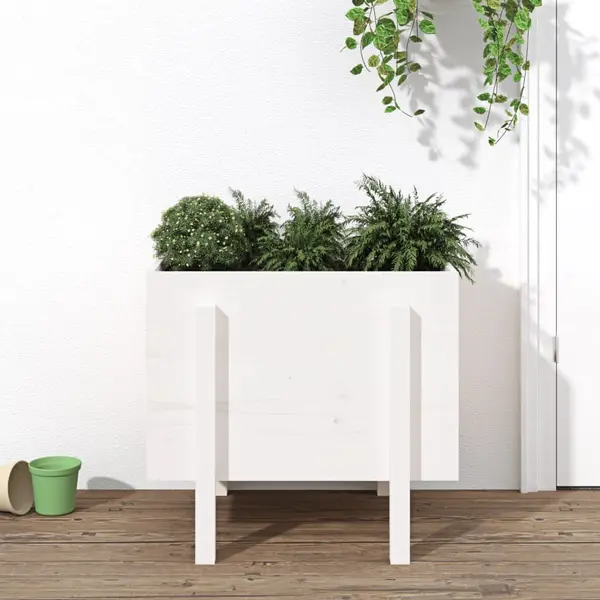 Gossi jardiniera de gradina, alb, 62x50x57 cm, lemn masiv de pin
