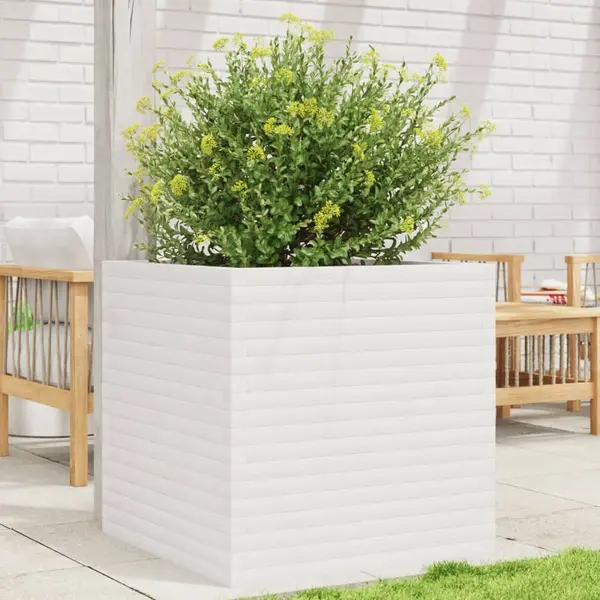 Gossi jardiniera de gradina, alb, 70x70x68,5 cm, lemn masiv de pin