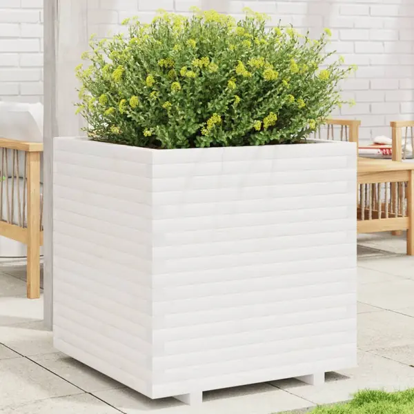 Gossi jardiniera de gradina, alb, 70x70x72,5 cm, lemn masiv de pin